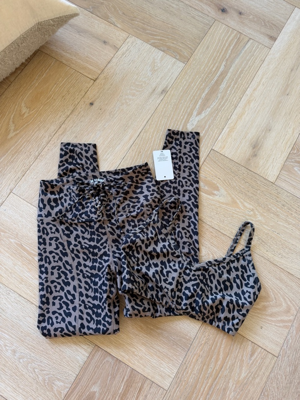 Year of Ours Leopard Print Leggings & Bralette Set in Brown and Black